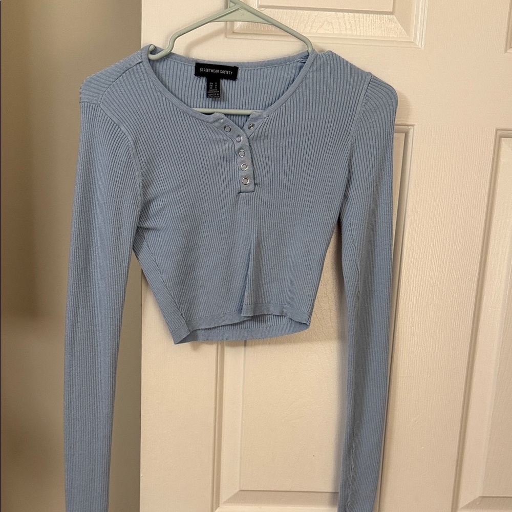 Streetwear Society Blue Ribbed Crop Top